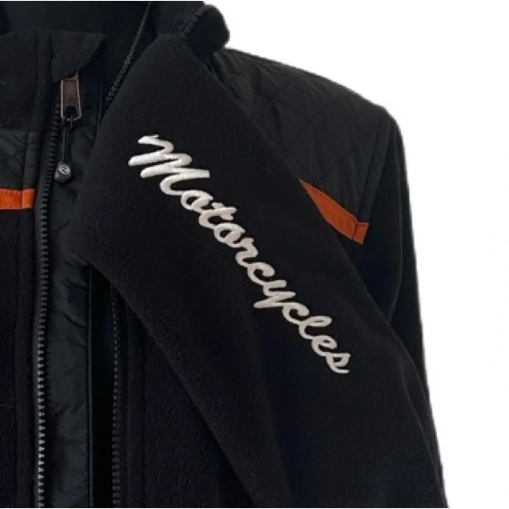 #37 HARLEY-DAVIDSON ~ Black Fleece Jacket Orange Trim Pockets and Quilted Detail